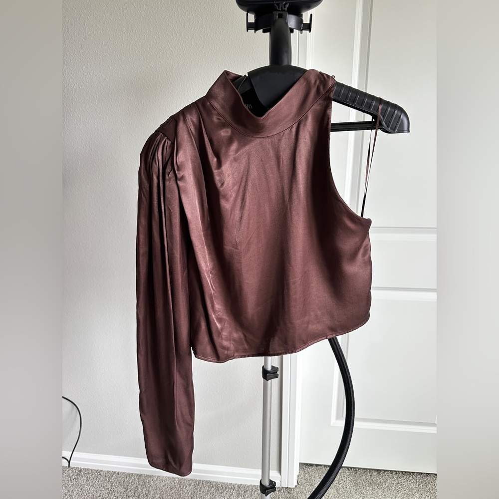 Zara cropped high neck one sleeve top